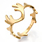 Ion Plating(IP) 304 Stainless Steel Deer Antler Adjustable Ring for Women, Real 18K Gold Plated, US Size 6 1/2(16.9mm)