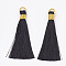 Polyester Tassel Big Pendant Decorations, with Metallic Cord, Black, 78~87x10~11mm, Hole: 7mm