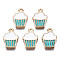 Alloy Enamel Pendants, Cupcake, Light Gold, Dark Turquoise, 16x11x2mm, Hole: 1.4mm