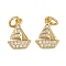 Brass Micro Pave Cubic Zirconia Pendants, Boat Charms, with Jump Ring, Rack Plating, Long-Lasting Plated, Lead Free & Cadmium Free, Real 18K Gold Plated, 12x9x1.5mm, Hole: 3.5mm