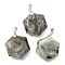 Faceted Natural Labradorite Pendants, with Platinum Tone Brass Findings, Hexagon, 28x25x9mm, Hole: 4x5mm