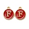 Golden Plated Alloy Enamel Charms, Cadmium Free & Lead Free, Enamelled Sequins, Flat Round with Letter, Red, Letter.F, 14x12x2mm, Hole: 1.5mm
