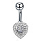 Clear Cubic Zirconia Belly Button Rings, Stainless Steel Piercing Navel Rings, Curved Barbell Body Jewelry for Women, Stainless Steel Color, Heart, 8~13mm, Bar: 10x1.5mm