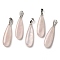 Natural Rose Quartz Pendants, Teardrop Charms with Rack Plating Platinum Tone Brass Snap on Bails, 34~34.5x10~10.5x6~6.5mm, Hole: 6.5x3mm