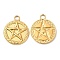 304 Stainless Steel Pendant, Flat Round with Star Charm, Real 18K Gold Plated, 20x17x2mm, Hole: 3mm
