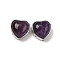 Brass Pave Natural Amethyst Heart Multi-Strand Links, Platinum, Cadmium Free & Lead Free, 18x18x10~10.5mm, Hole: 1.8mm