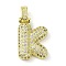 Brass Micro Pave Clear Cubic Zirconia Pendants, Cadmium Free & Nickel Free & Lead Free, Real 18K Gold Plated, Letter K, 29mm, Hole: 4.8x3.5mm, Pendant: 23x15x5mm
