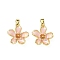 Brass Micro Pave Cubic Zirconia Pendants, with Enamel, Flower, Real 18K Gold Plated, Pink, 16x15x4.5mm, Hole: 2.5x4.5mm