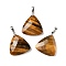 Natural Tiger Eye Pendants, with Brass Findings, Faceted, Triangle Charms, 23.5x21x6mm, Hole: 7x4mm