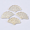 Transparent Spray Painted Glass Pendants, with Single Face Glitter Powder, Fan, Champagne Yellow, 20x34.5x3.5mm, Hole: 1.2mm