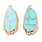 Resin Pendants, Imitation Turquoise, with Edge Light Gold Plated Iron Loops, Teardrop, Turquoise, 36~37.5x16x6~7mm, Hole: 1.8mm
