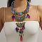 Bohemian Style Alloy Emerald Rhinestone and Dyed Feather & Polyester Cloth Round Statement Bib Necklaces for Women, Antique Bronze, Light Sky Blue, 18.70 inch(47.5cm)