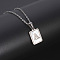 Rectangle Stainless Steel Pave Natural White Shell Pendant Necklaces, Stainless Steel Color, Letter A, 17.72 inch(45cm)