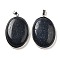 Natural Lapis Lazuli Dyed Pendants, Platinum Plated Brass Oval Charms with Iron Snap on Bails, 46x31.5x8~9mm, Hole: 7x3.5mm