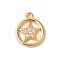 Brass Micro Pave Clear Cubic Zirconia Charms, Nickle Free, Flat Round with Star, Real 18K Gold Plated, 14x11x2mm, Hole: 1.2mm