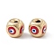 Brass Beads, with Enamel, Real 18K Gold Plated, Cadmium Free & Nickel Free & Lead Free, Cube with Evil Eye, FireBrick, 10.5x11.5x11mm, Hole: 2.5mm