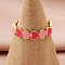 Heart Brass Enamel Cuff Rings for Women, Golden, Cerise, Inner Diameter: 20mm