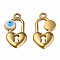 304 Stainless Steel Enamel Pendants, Heart Padlock with Evil Eye, Golden, White, 20x11x3mm, Hole: 1.8mm