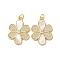 Brass Micro Pave Clear Cubic Zirconia Pendants, Cadmium Free & Lead Free, with Shell, Real 18K Gold Plated, Flower, 24.5x17.5x2.5mm, Hole: 3mm