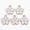 Alloy Enamel Pendants, Light Gold, Cadmium Free & Nickel Free & Lead Free, Flower, White, 17x14x2.5mm, Hole: 1.6mm