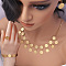 Islamic Coin Brass Pendant Necklace & Hoop Earrings & Link Bracelets & Rings Sets, Golden, 540mm