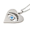 Heart with Evil Eye 304 Stainless Steel Enamel Pendant Necklaces, with Rhinestone, Stainless Steel Color, 15.83 inch(40.2cm)