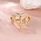 Heart with Flower Hollow Out Brass Finger Rings, Golden, Letter I, Inner Diameter: 17mm