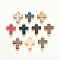 Brass Links Connectors, Nickel Free, with Druzy Resin, Cross, Golden, Mixed Color, 22x16x4~5mm, Hole: 1.2mm