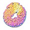 304 Stainless Steel Cabochon, Textured, Flat Round, Rainbow Color, 36x32x1.5mm