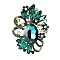 Flower with Oval Golden Alloy Rhinestone Brooches for Backpack Clothes, Emerald, 71x51mm
