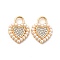 Alloy Rhinestone Pendants, with ABS Plastic Imitation Pearl Beads, Golden Tone Heart Charms, Crystal, 18x14x3mm, Hole: 4x4mm