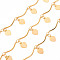 Handmade Brass Bar Scalloped Bar Chain, Soldered, with Spool, Heart Charms, Real 18K Gold Plated, 15.5x1.5x2.5mm and 3.8x2.5x0.3mm, about 16.4 Feet(5m)/roll