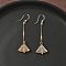 Electroplated 304 Stainless Steel Resin Fan Dangle Earrings, Golden, Orange, 60x16mm