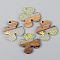 Transparent Resin & Walnut Wood Pendants, with Glitter Sequins/Paillette, Flower with Snowflake, Green Yellow, 28x28x3mm, Hole: 2mm