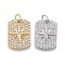 Brass Micro Pave Clear Cubic Zirconia Pendants, with Jump Rings, Long-Lasting Plated, Rectangle with Star, Mixed Color, 17x12.5x2.5mm, Jump Rings: 5x1mm, Inner Diameter: 3mm