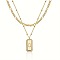 Brass Micro Pave Clear Cubic Zirconia Rectangle with Initial Pendant Double Layer Necklaces for Women, with 201 Stainless Steel Chain, Golden, Letter Q, 15.75~19.69 inch(40~50cm)