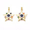 Brass Micro Pave Cubic Zirconia Pendants for Women, Cadmium Free & Nickel Free & Lead Free, Star with Eye, with Resin, Real 18K Gold Plated, 32~32.5x29~29.5x7mm, Hole: 3.2x6~6.5mm