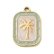 304 Stainless Steel Enamel Pendants, Golden, Rectangle with Coconut Tree Charm, Dark Sea Green, 19.5x13x1.5mm, Hole: 1.8mm