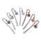 7Pcs Chakra Gemstone Chip inside Heart Glass Wishing Bottle Pendant Bookmarks, Alloy Hook Bookmarks, 124mm, 1pc/color