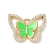 Rack Plating Brass Micro Pave Clear Cubic Zirconia Pendants, with Enamel, Long-Lasting Plated, Lead Free & Cadmium Free, Real 18K Gold Plated, Butterfky, Lime, 15x19.5x3mm, Hole: 1.4mm