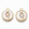 Brass Micro Pave Cubic Zirconia Pendants, with Shell, Flat Round with Letter, Nickel Free, Clear, Creamy White, Real 18K Gold Plated, Letter.Q, 17x14x4mm, Hole: 1.8mm