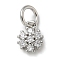 Rack Plating Brass Micro Pave Cubic Zirconia Pendants, Long-Lasting Plated, Lead Free & Cadmium Free, Flower Charms, with Jump Ring, Platinum, 7x5.5x2mm, Hole: 3mm