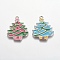 Alloy Enamel Pendants, Cadmium Free & Lead Free, Christmas Tree, Mixed Color, Platinum, about 37.5mm long, 29mm wide, 2mm thick, hole: 2mm