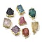 Raw Rough Natural Dyed Quartz Crystal Links Connector Charms, with Brass Findings, Nuggets, Light Gold, Mixed Color, 30.5~37.5x15~25x7.5~13mm, Hole: 2.5mm