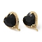 Rack Plating Brass Rhinestone Stud Earring Finding, with Glass, Heart with Vertical Loops, Real 18K Gold Plated, Cadmium Free & Lead Free, Black, 20.5x17mm, Hole: 1.6mm, Pin: 0.7mm