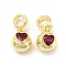 Brass with Cubic Zirconia Pendants, Cadmium Free & Lead Free, Heart, Medium Violet Red, 23.5x11x9mm, Hole: 5mm