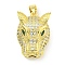 Brass Micro Pave Clear Cubic Zirconia Pendants, Cadmium Free & Nickel Free & Lead Free, Leopard Head, Real 18K Gold Plated, 27.5x19.5x11mm, Hole: 6x4mm