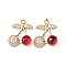 Brass & Glass Micro Pave Cubic Zirconia Pendants, Cadmium Free & Nickel Free & Lead Free, Cherry, Light Gold, 17x14.5x7mm, Hole: 1.2mm