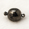 Brass Magnetic Clasps with Loops, Round, Gunmetal, 14x8mm, Hole: 1.5mm