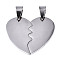 Tarnish Resistant 304 Stainless Steel Split Pendants, Double Side Polished, Heart, Stainless Steel Color, 26x31x1.5mm, Hole: 4x9mm